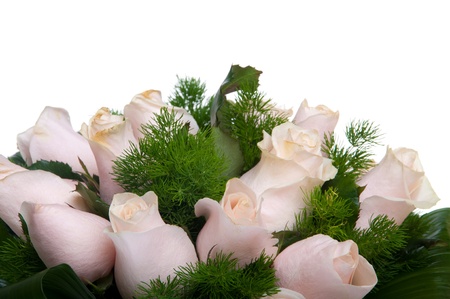 gorgeous bouquet of pink roses isolated on white backgroundの写真素材