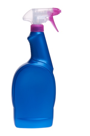 blue spray detergent bottle isolated on white background の写真素材