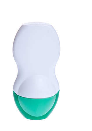 white and green roll-on deodorant bottle isolated on white backgroundの写真素材