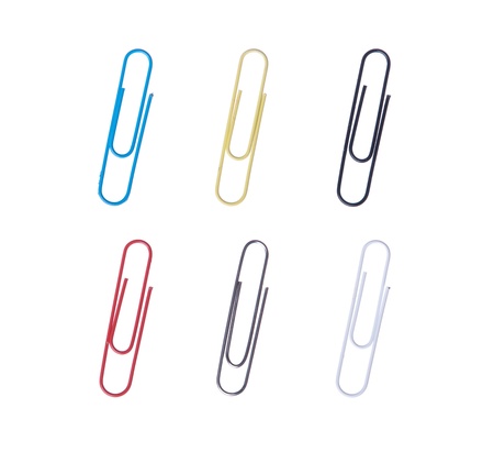 set of colored paper clips isolated on white backgroundの写真素材