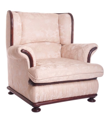 antique padded armchair isolated on white backgroundの写真素材