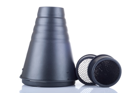 snoot and honeycombs, studio lighting modifier isolated on white backgroundの写真素材
