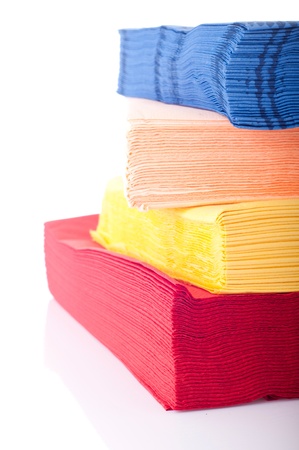 colorful stack of napkins isolated on white backgroundの写真素材