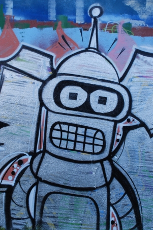 LISBON, APRIL 2 2009: colorful segment of a graffiti in Amoreiras quarter on a public road in LISBON, PORTUGALのeditorial素材