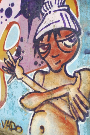 LISBON, APRIL 2 2009: colorful segment of a graffiti in Amoreiras quarter on a public road in LISBON, PORTUGALのeditorial素材