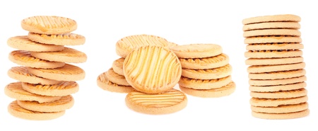 collection of butter cookies isolated on white backgroundの写真素材