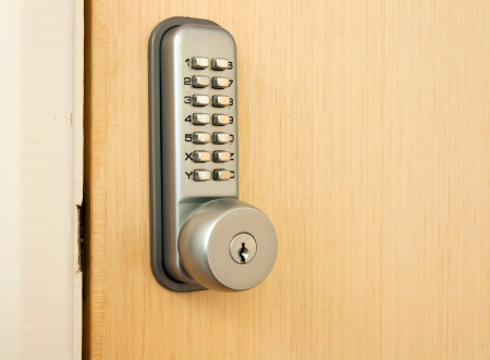 door lock with keypad outside laboratory roomの写真素材
