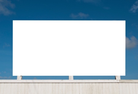 wooden billboard against a blue sky background (isolated on white)の写真素材
