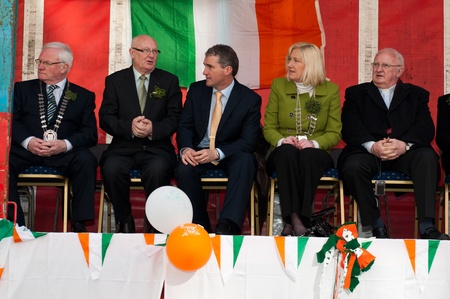 MALLOW, IRELAND - MARCH 17: unidentified jury at the St. Patrick's day on March 17, 2012 in Mallow, Ireland. This national Irish holiday takes place annually in March, event was held during the afernoon of March 17th 2012.のeditorial素材
