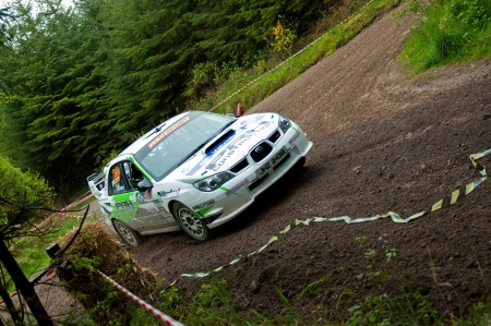 MALLOW, IRELAND - MAY 19: N. Henry driving Subaru Impreza at the Jim Walsh Cork Forest Rally on May 19, 2012 in Mallow, Ireland. 4th round of the Valvoline National Forest Rally Championship.のeditorial素材