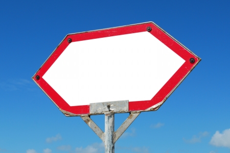 empty sign against a blue sky background (isolated on white, copy-space available for design)の写真素材