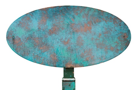 green vintage sign on post pole  isolated on white background, ready for your design の写真素材