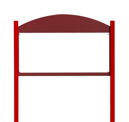 red rectangular sign on post pole  isolated on white background, ready for your design の写真素材