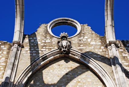 famous Carmo Church ruins after the earthquake in 1755 in Lisbon, Portugalの写真素材