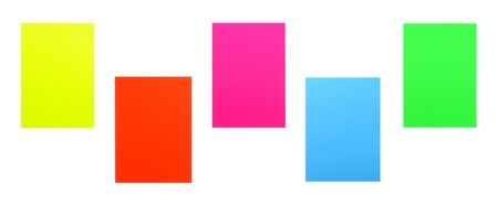 five colorful paper sheets (isolated on white background, ready for your design)の写真素材