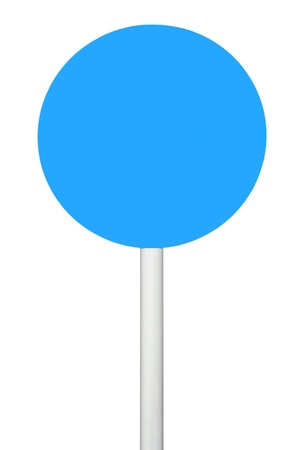 blue circular sign on post pole (isolated on white background, ready for your design) の写真素材