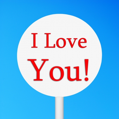 conceptual picture with I love you sign (against a blue sky background)の写真素材