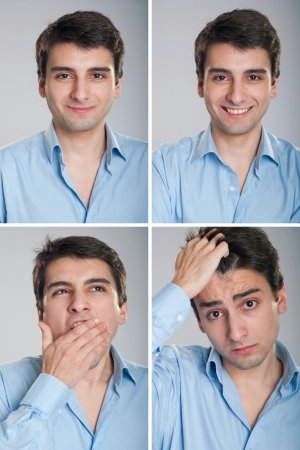 young businessman expressions (against a grey background)の写真素材