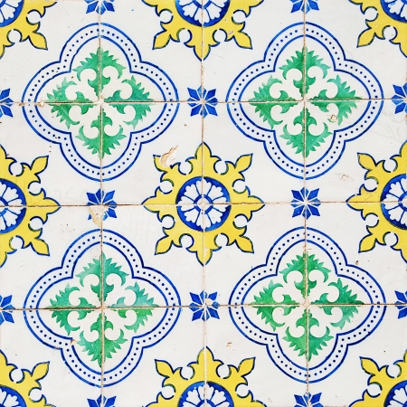 antique portuguese glazed tiles known as azulejos (suitable as a background or texture)の写真素材