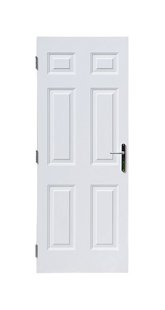 wooden white door with handle and hinges isolated on white background