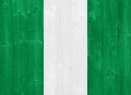 gorgeous Nigeria flag painted on a wood plank textureの写真素材