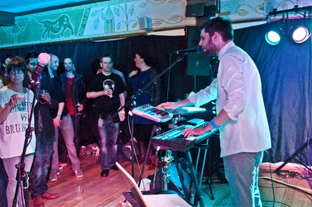 READING - APRIL 27, 2013: Mr Fogg performs at RISC in Reading, UK on April 27, 2013. Are You Listening? Festival is a brand new, one day multi venue music festival in Reading, Berkshire supporting Reading Mencap.のeditorial素材
