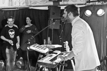 READING - APRIL 27, 2013: Mr Fogg performs at RISC in Reading, UK on April 27, 2013. Are You Listening? Festival is a brand new, one day multi venue music festival in Reading, Berkshire supporting Reading Mencap.のeditorial素材