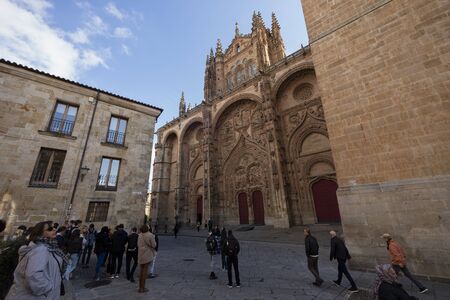 SALAMANCA, SPAIN - OCTOBER 21, 2019: Main facade of the Cathedral of Salamancaのeditorial素材