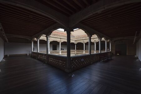 SALAMANCA, SPAIN - OCTOBER 21, 2019: Inner courtyard or cloister of the Casa de las Conchas palace in Salamanca, Spain.のeditorial素材