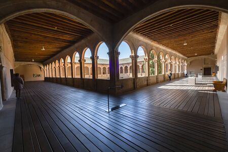 SALAMANCA, SPAIN - OCTOBER 21, 2019: Inner courtyard or cloister of the Casa de las Conchas palace in Salamanca, Spain.のeditorial素材