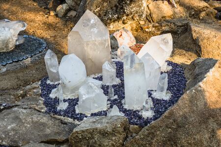 SAN MARTIN DE VALDEIGLESIAS, SPAIN - OCTOBER 20, 2019: The Enchanted Forest. Rock designs with mineralsのeditorial素材