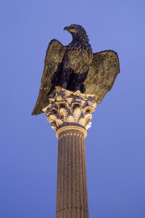 LUGO, SPAIN - OCTOBER 17, 2019: Roman sculpture of an eagle. Monumento bimilenario de la ciudad de Lugoのeditorial素材