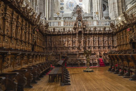 Chairs of the choir of the New Cathedral of Salamanca in Spain, by Joaqu?n Churriguera. 18th centuryのeditorial素材