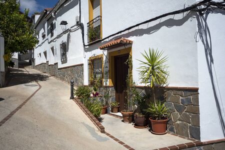 MONTEJAQUE, SPAIN - JUNE 20, 2019: Picturesque and traditional typical street of Montejaque, Spain. It is located inside the Grazalema Natural Parkのeditorial素材