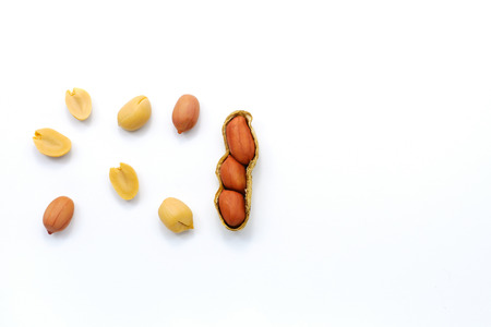 Set of peanuts isolated on white background close up with copy space