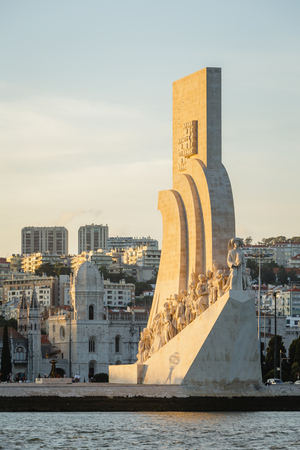River view of Padrao dos Descobrimentos at the riber Tagus in Lisboa, Portugalのeditorial素材