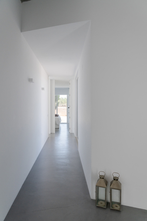 Modern house with garden swimming pool and wooden deckの写真素材