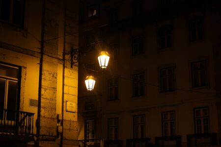 Street lamps in Lisbon at night, Portugalの写真素材