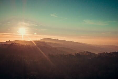 Beautiful sunset over the Sintra mountains, Portugalの写真素材