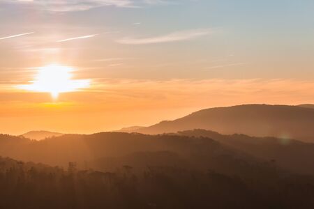 Beautiful sunset over the Sintra mountains, Portugalの写真素材