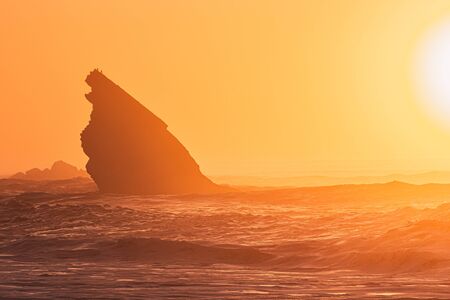 Sunset on Adraga Beach, Power of Nature, Sintra, Portugalの写真素材