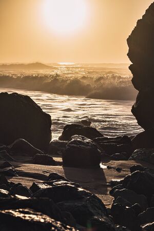 Sunset on Adraga Beach, Power of Nature, Sintra, Portugalの写真素材
