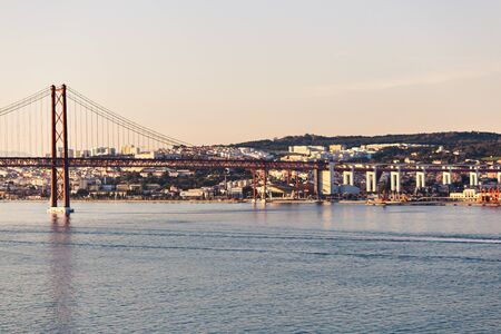Panoramic view over Lisbon, Tagus river, Portugaの写真素材
