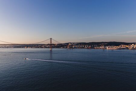Panoramic view over Lisbon, Tagus river, Portugaの写真素材