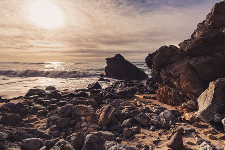 The beautiful sunset on the beach, Sintra, Portugalの写真素材