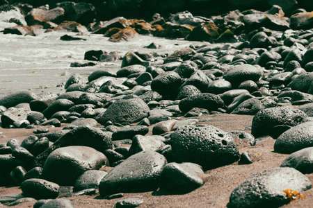 Rocks on the beach, Azores, Portugalの写真素材