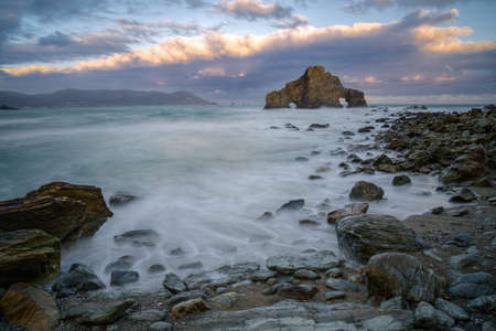 Rocky beach in the Cantabrian sea in Ortigueira, Coruna, north of Galicia