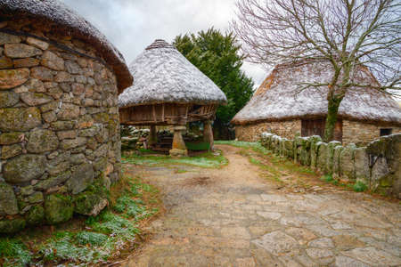 Ancient granery and cabins, Piornedo, Ancares, Galiciaの写真素材