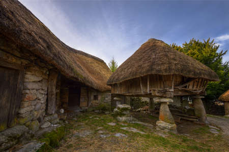 Picturesque Rural Homes called Palloza in the mountains of Galiciaの写真素材