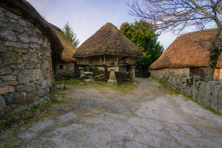 Old Houses and Barns of Stone and Straw in the mountains of Galiciaの写真素材